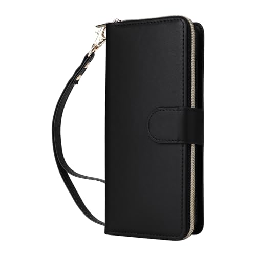 Wuhaizher Schutzhülle für iPhone 16e mit Reißverschluss, stoßfest, Leder, Klappetui für Damen und Mädchen, mit Ständer, 9 Kartenfächern, Reißverschlusstasche, Handyhülle für iPhone 16e, Schwarz Wuhaizher Schutzhülle für iPhone 16e mit Reißverschluss, stoßfest, Leder, Klappetui für Damen und Mädchen, mit Ständer, 9 Kartenfächern, Reißverschlusstasche, Handyhülle für iPhone 16e, Schwarz von Wuhaizher