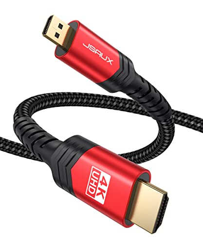 JSAUX 4K Micro HDMI zu HDMI Kabel 3M, Micro HDMI zu Standard HDMI Kabel geflochten Unterstützung 4k 60Hz HDR 3D ARC 18Gbps Kompatibel mit Sony A6000 A6300 Kamera und mehr (Rot) von JSAUX