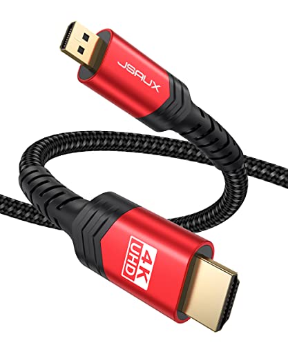 JSAUX 4K Micro HDMI to HDMI Cable 10 FT, Micro HDMI to Standard HDMI Cord Braided Support 4k 60Hz HDR 3D ARC 18Gbps Compatible with Sony A6000 A6300 Camera and More (Red) von Wuiil