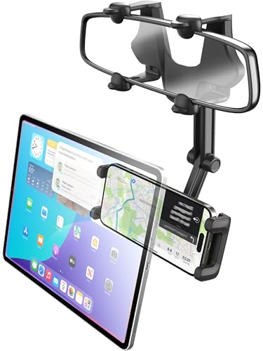 Wukanleng Tablet Halterung Auto Rückspiegel, 2024 Neues Upgrade Telefonhalter Auto Spiegel mit Einziehbarer 360° Drehbar für iPad 12.9/Galaxy Z Fold/iPhone, 4.7-13" Handys und Tablets von Wukanleng