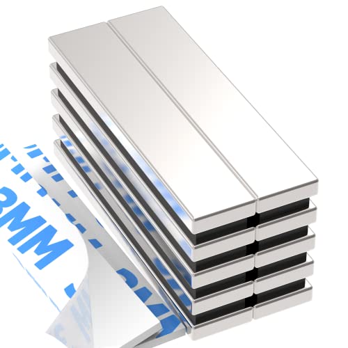 Wukong 10 Stück Neodym Magnete Extra Stark,50×10×5mm Verdicken Starke Magnete, Starke Neodym Magnete Rechteckig, Magnete Selbstklebend Stark für Glas-Magnetboards, Küchen, Büros und Lager von Wukong