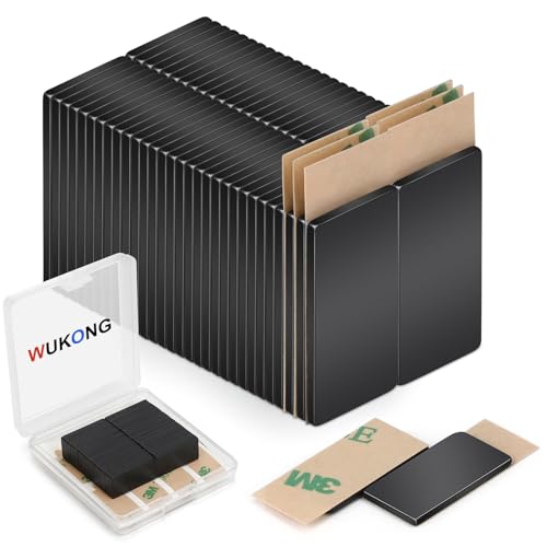 Wukong 60 Stück Mini Magnete Starker Halt, 20×10×1mm Neodym Magnete Selbstklebende, Schwarzer Magnete Klein, Klebemagnete für Glasmagnettafel Büro und Informationstafel von Wukong