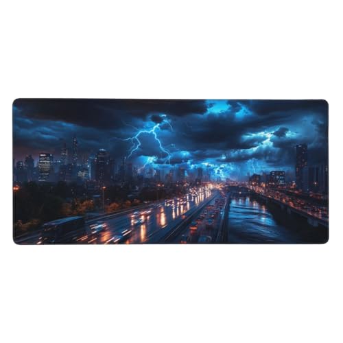 Blitz Mauspad XXL Gaming 600x400x3 mm, Mauspad Groß Stadt Mousepad mit Anti Rutsch Basis Resistent Weiche Oberfläche, Verbesserung Präzision Geschwindigkeit der Büroarbeit, Desk Mat Dekorieren-L1294 von Wuleogxi