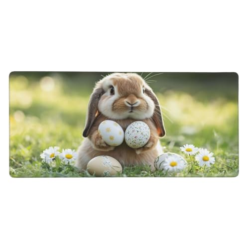 Kaninchen Gaming Mauspad XXL 800x400x3 mm, Rasen Mauspad Groß Vernähte Kanten, Mousepad mit Anti Rutsch Basis und Wasser Resistent Oberfläche, Schreibtisch Unterlage für Tastatur, PC, Laptop-LG190 von Wuleogxi