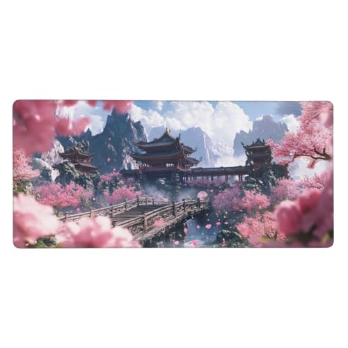 Kirschblütenbaum Mauspad XXL Gaming 1200x600x3 mm, Mauspad Groß japanisch Mousepad mit Anti Rutsch Basis und Wasser Resistent Oberfläche, Verbesserung Geschwindigkeit der Büroarbeit, Desk Mat-LG189 von Wuleogxi