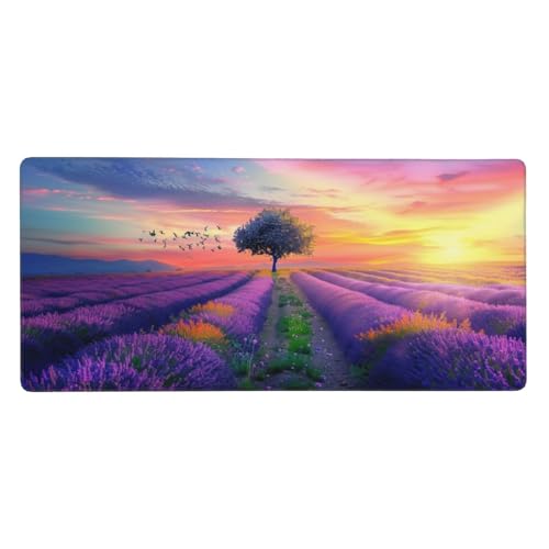 Lila Gaming Mauspad XXL 1000x500x3 mm, Lavendel Mauspad Groß Vernähte Kanten, Mousepad mit Anti Rutsch Basis und Wasser Resistent Oberfläche, Schreibtisch Unterlage für Tastatur, PC, Laptop-LG318 von Wuleogxi