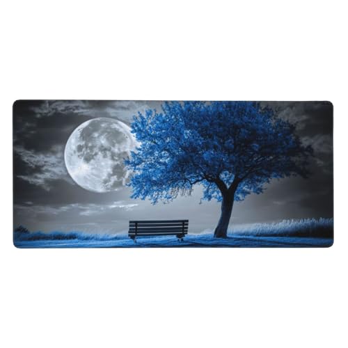 Mauspad Groß Baum, Mond Mousepad XXL 900x400x3 mm, Gaming Mauspad mit rutschfeste Gummibasis und Wasser Resistent Oberfläche, Schreibtischunterlage Vernähte Kanten für Büro und Home Dekorieren-LG59 von Wuleogxi