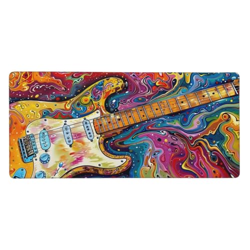 Mauspad Groß Gitarre, Farbe Mousepad XXL 600x400x3 mm, Gaming Mauspad mit rutschfeste Gummibasis und Wasser Resistent Oberfläche, Schreibtischunterlage Vernähte Kanten für Büro und Home Dekor-LG338 von Wuleogxi