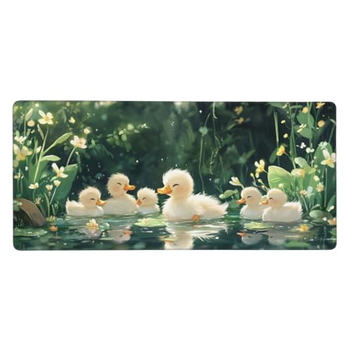 Mauspad Groß Niedlich, Ente Mousepad XXL 800x300x3 mm, Gaming Mauspad mit rutschfeste Gummibasis und Wasser Resistent Oberfläche, Schreibtischunterlage Vernähte Kanten für Büro und Home Dekor-LG701 von Wuleogxi