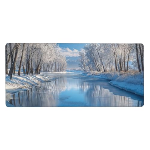 Mauspad Groß Schnee, Landschaft Mousepad XXL 900x400x3 mm, Gaming Mauspad mit rutschfeste Gummibasis und Wasser Resistent Oberfläche, Schreibtischunterlage Vernähte Kanten für Büro Home Dekor-LG37 von Wuleogxi