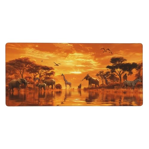 Mauspad Groß Tier, Sonnenuntergang Mousepad XXL 900x400x3 mm, Gaming Mauspad mit rutschfeste GummiBasis Wasser Resistent Oberfläche, Schreibtischunterlage Vernähte Kanten für Büro Home Dekor-LG76 von Wuleogxi