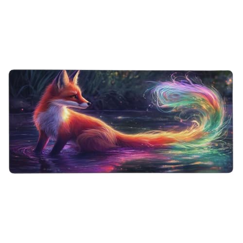 Mauspad Groß Traum, Fuchs Mousepad XXL 900x400x3 mm, Gaming Mauspad mit rutschfeste GummiBasis Resistent Weiche Oberfläche, Schreibtischunterlage Vernähte Kanten für Büro und Home Dekorieren-L1137 von Wuleogxi