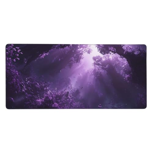 Mauspad Groß Wald, Lila Mousepad XXL 900x400x3 mm, Gaming Mauspad mit rutschfeste Gummibasis und Wasser Resistent Oberfläche, Schreibtischunterlage Vernähte Kanten für Büro und Home Dekorieren-LG661 von Wuleogxi