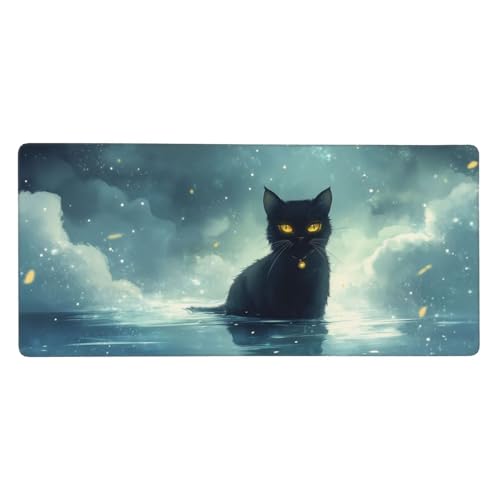 Schwarze Katze Mauspad XXL Gaming 600x300x3 mm, Mauspad Groß Wolke Mousepad mit Anti Rutsch Basis und Wasser Resistent Oberfläche, Verbesserung Geschwindigkeit der Büroarbeit, Desk Mat Dekor-LG788 von Wuleogxi