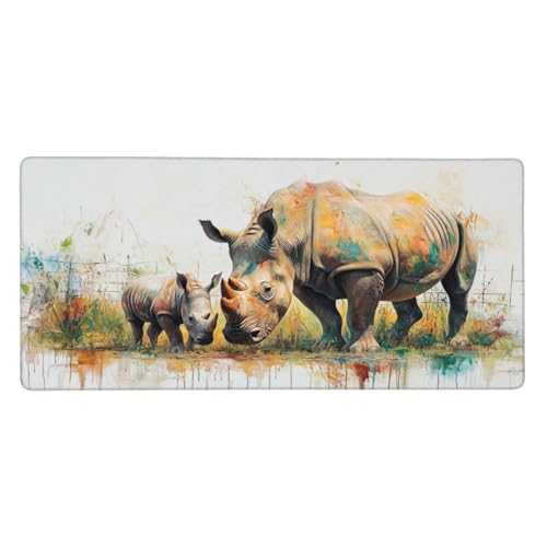 Tier Mauspad XXL Gaming 1000x500x3 mm, Mauspad Groß Nashorn Mousepad mit Anti Rutsch Basis Resistent Weiche Oberfläche, Verbesserung Präzision Geschwindigkeit der Büroarbeit, Desk Mat Dekorieren-L16 von Wuleogxi