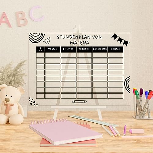Wunsch Kalender - personalisierter Stundenplan - Kinder "Papierflieger" - wiederverwendbarer Kalender aus Acrylglas - Jederzeit abwischbar - Hingucker für jeden Raum von Wunsch Kalender