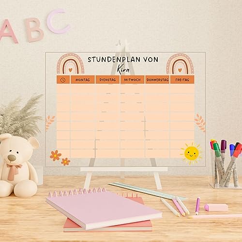 Wunsch Kalender - personalisierter Stundenplan - Kinder "Regenbogen" - wiederverwendbarer Kalender aus Acrylglas - Jederzeit abwischbar - Hingucker für jeden Raum von Wunsch Kalender
