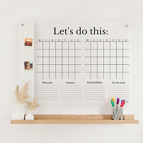 Wunsch Kalender - personalisierter Wandkalender - 2 Monatskalender mit Magnetboard - wiederverwendbarer Kalender aus Acrylglas - Familienplaner abwischbar - Hingucker für jeden Raum von Wunsch Kalender