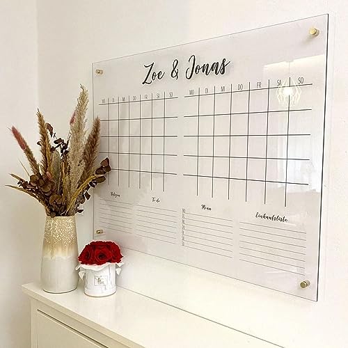 Wunsch Kalender - personalisierter Wandkalender - 2 Monatskalender - wiederverwendbarer Kalender aus Acrylglas - Familienplaner abwischbar - Hingucker für jeden Raum von Wunsch Kalender