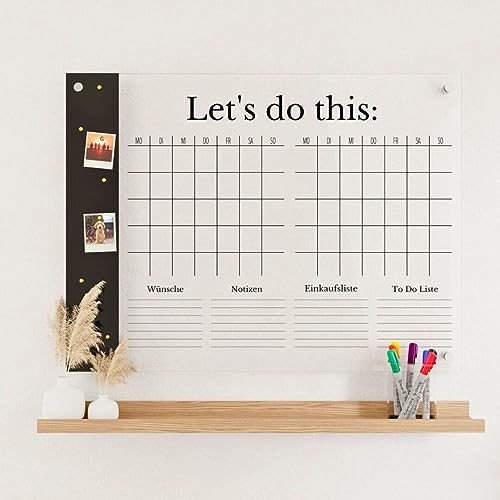 Wunsch Kalender - personalisierter Wandkalender - 2-Namen Kalender mit Magnetboard - wiederverwendbarer Kalender aus Acrylglas - Familienplaner abwischbar - Hingucker für jeden Raum von Wunsch Kalender
