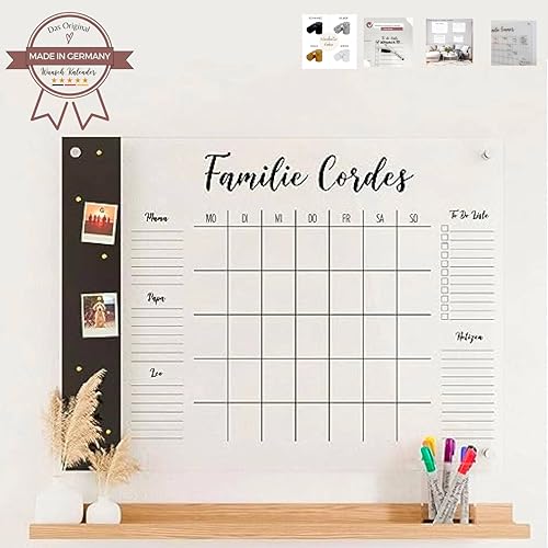 Wunsch Kalender - personalisierter Wandkalender - 3-Namen Familienplaner mit Magnetboard - wiederverwendbarer Kalender aus Acrylglas - Familienplaner abwischbar - Hingucker für jeden Raum von Wunsch Kalender