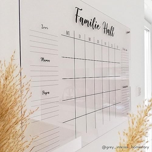 Wunsch Kalender - personalisierter Wandkalender - 4-Namen Familienplaner - wiederverwendbarer Kalender aus Acrylglas - Familienplaner abwischbar - Hingucker für jeden Raum von Wunsch Kalender