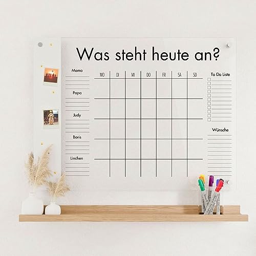 Wunsch Kalender - personalisierter Wandkalender - 5-Namen Familienplaner mit Magnetboard - wiederverwendbarer Kalender aus Acrylglas - Familienplaner abwischbar - Hingucker für jeden Raum von Wunsch Kalender