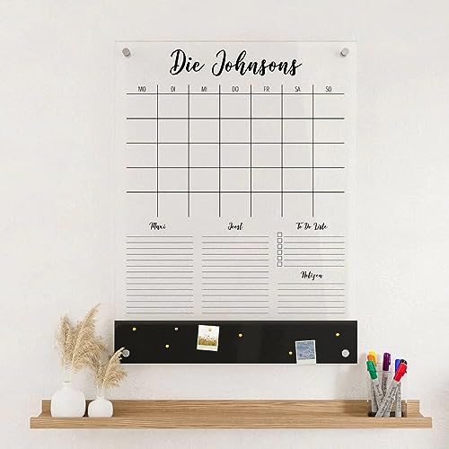 Wunsch Kalender - personalisierter Wandkalender - Hochkant 2-Namen Kalender mit Magnetboard - wiederverwendbarer Kalender aus Acrylglas - Familienplaner abwischbar - Hingucker für jeden Raum von Wunsch Kalender