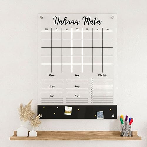 Wunsch Kalender - personalisierter Wandkalender - Hochkant 6-Namen Familienplaner mit Magnetboard - wiederverwendbarer Kalender aus Acrylglas - Familienplaner abwischbar - Hingucker für jeden Raum von Wunsch Kalender