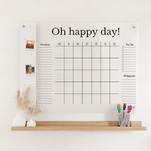 Wunsch Kalender - personalisierter Wandkalender - Monatsplaner mit Magnetboard - wiederverwendbarer Kalender aus Acrylglas - Familienplaner abwischbar - Hingucker für jeden Raum von Wunsch Kalender