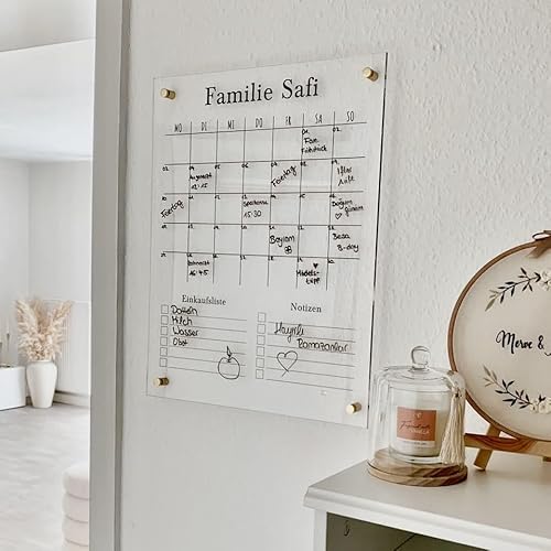 Wunsch Kalender - personalisierter Wandkalender - Organize and Style Kalender - wiederverwendbarer Kalender aus Acrylglas - Familienplaner abwischbar - Hingucker für jeden Raum von Wunsch Kalender