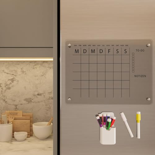 Wunsch Kalender - personalisierter magnetischer Kühlschrankplaner - Monatsplaner - wiederverwendbarer Kalender aus Acrylglas - Jederzeit abwischbar - Hingucker für jeden Raum von Wunsch Kalender