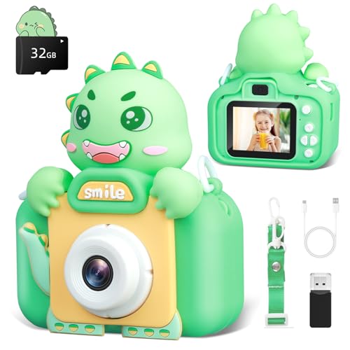 Kinder Kamera, 2.0”Display Digitalkamera Kinder, Selfie Digitalkamera Kinder, Mini Kameraspielzeug Dinosaurier Spielzeug für Kinder im Alter 3-12 von Wurkkos