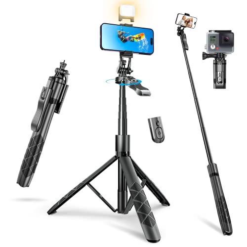 Selfie Stick Stativ mit Licht, [360° Balance Griff] Aluminium Extra Langes 1,54 m Handy Stativ mit Bluetooth Fernbedienung für Videoblogs Live Streaming, kompatibel mit iPhone Samsung Smartphones von Wurycia