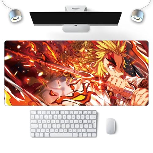 Rot Anime Demon Mouse Pad XXL Gaming Mousepad Gummi Japanisch Rengoku Kyouzurou Große Mousepads Wasserdicht Glatt 800 x 300 mm von Wuyouni