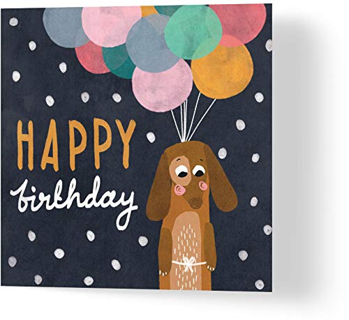 Wuzci Geburtstagskarte Birthday Balloons Dog, 150 mm Länge x 150 mm Breite von Wuzci