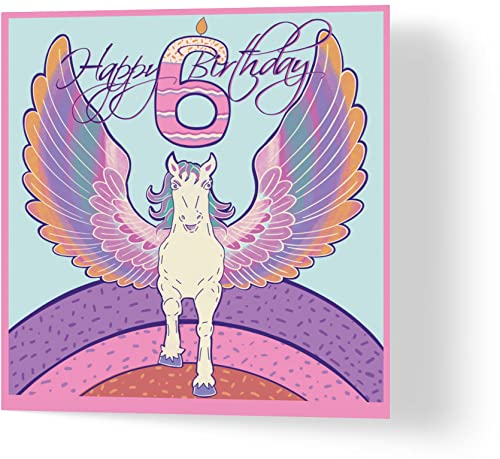 Wuzci Geburtstagskarte "Happy 6th Birthday", Einhorn, 150 mm Länge x 150 mm Breite von Wuzci