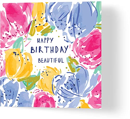 Wuzci Geburtstagskarte Happy Birthday Beautiful, 150 mm Länge x 150 mm Breite von Wuzci