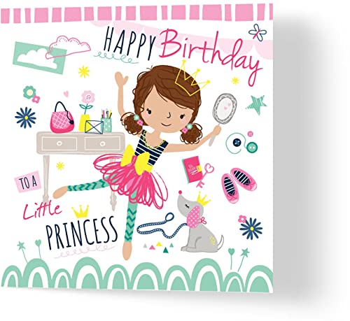 Wuzci Geburtstagskarte "Happy Birthday Girl Princess", 150 mm Länge x 150 mm Breite von Wuzci