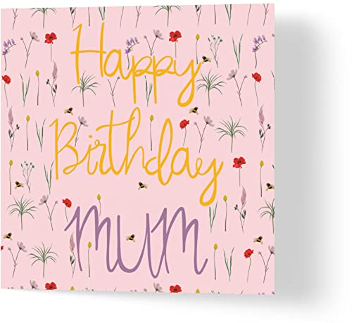 Wuzci Geburtstagskarte "Happy Birthday Mum", Wildblumen, 150 mm Länge x 150 mm Breite von Wuzci