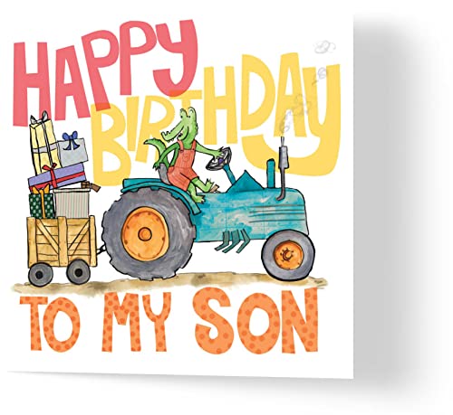 Wuzci Geburtstagskarte "Happy Birthday To My Son Traktor", 150 mm Länge x 150 mm Breite von Wuzci