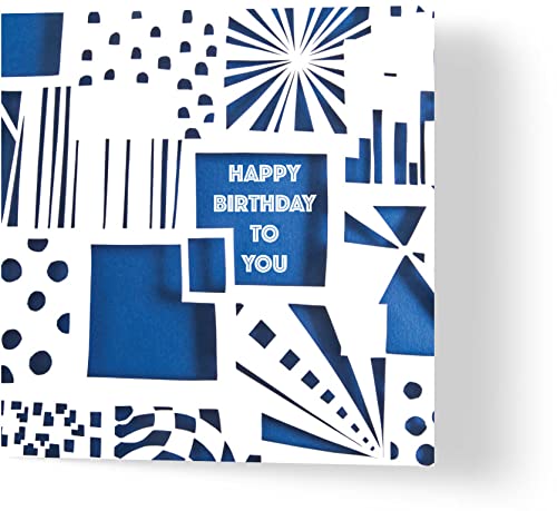 Wuzci Geburtstagskarte Happy Birthday To You, Blau, Papierschnittmuster, 150 mm Länge x 150 mm Breite von Wuzci