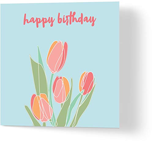 Wuzci Geburtstagskarte Happy Birthday mit Tulpenmotiv, 150 mm Länge x 150 mm Breite von Wuzci