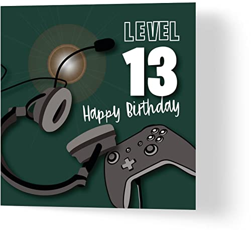 Wuzci Geburtstagskarte "Level 13 Happy Birthday", 150 mm Länge x 150 mm Breite von Wuzci