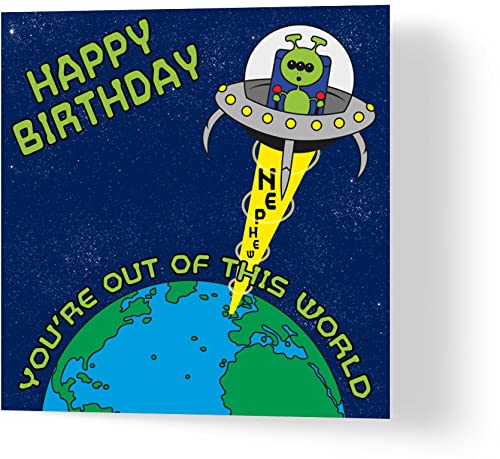 Wuzci Geburtstagskarte "Nephew You're Out of This World Happy Birthday", 150 mm Länge x 150 mm Breite von Wuzci