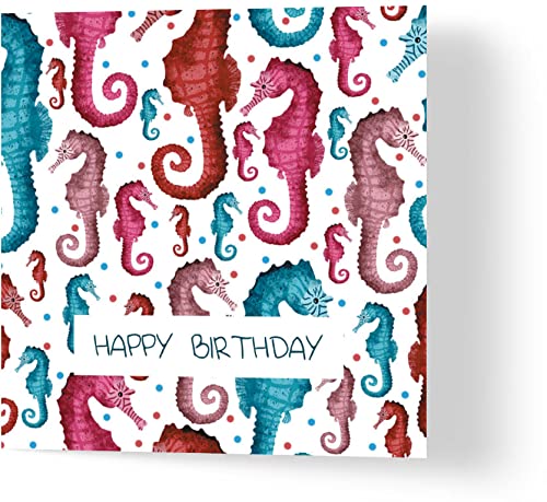 Wuzci Geburtstagskarte mit Seepferdchen-Motiv – aus recycelten Materialien – Grußkarten für Freunde, Familie, Lieben – hergestellt von unabhängigen britischen Künstlern – kompostierbare Verpackung von Wuzci