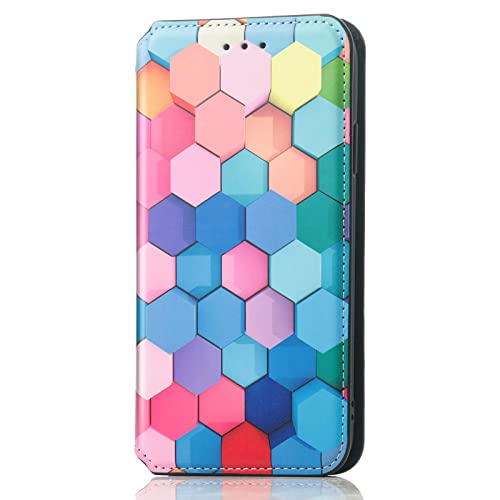 Wuzixi Hülle für Nokia 7.2. [Kartenfach] PU Leder Flip Wallet, mit Standfunktion, Schutzhülle handyhüllen für Nokia 7.2.(Bunte Quadrate) von Wuzixi