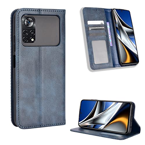 Wuzixi Hülle für Xiaomi Poco X4 Pro 5G. [Kartenfach] PU Leder Flip Wallet, mit Standfunktion, Schutzhülle handyhüllen für Xiaomi Poco X4 Pro 5G.Blau von Wuzixi