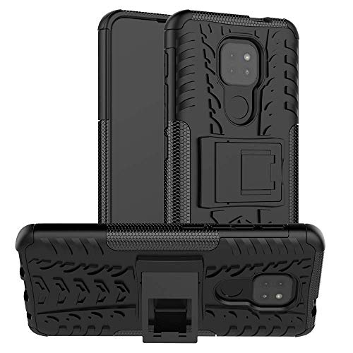 Wuzixi Schutzhülle für Motorola Moto E7 Plus. [doppelter Schutz] 2-in-1-Cover mit Halterung, stoßfest, Kratzfest, robust, flexibel, Schutzhülle für Motorola Moto E7 Plus Smartphone, Schwarz von Wuzixi