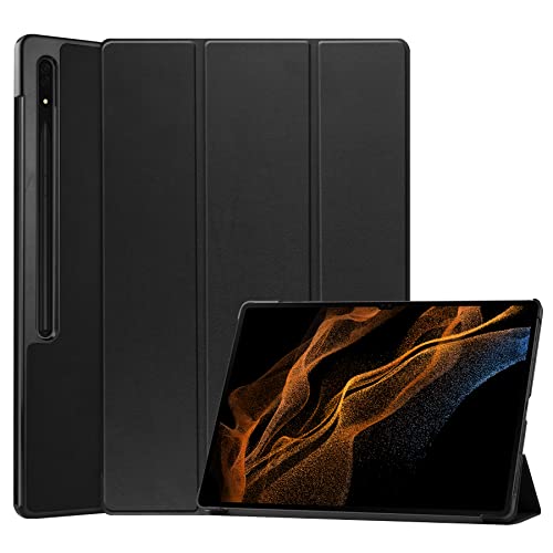 Wuzixi Schutzhülle für Samsung Galaxy Tab S8 Ultra, ultradünn, beim Aufwachen/Schlafen, Smart Cover, Leder-Schutzhülle mit Standfunktion für Samsung Galaxy Tab S8 Ultra Tablet, Schwarz von Wuzixi